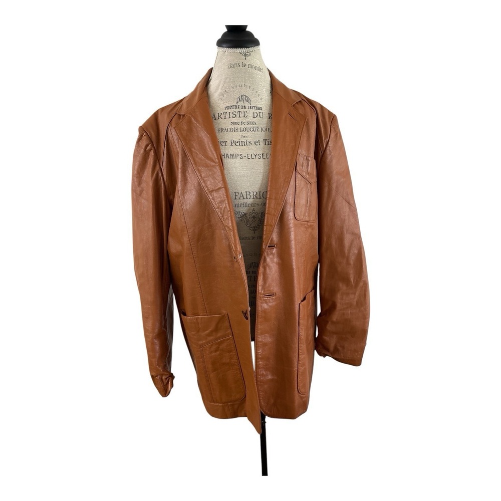 Vintage Retro 1970s Casablanca Mens Brown Leather Jacket - Size 46 EUC